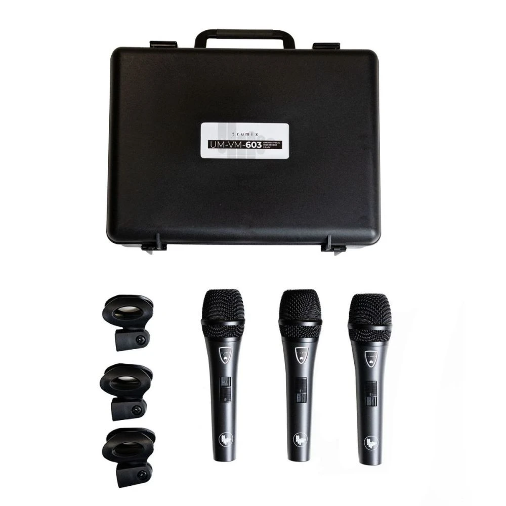 Trumix UM-VM-603 Dynamic Vocal Mic 3 Pack In Case - Image 2